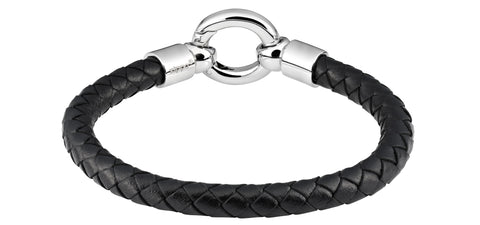 Vue de dos bracelet en cuir Zippo noir avec anneau de fermeture en acier inoxydable