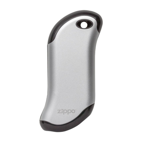 Vue de face chauffe-mains rechargeable Zippo Heatbank argenté