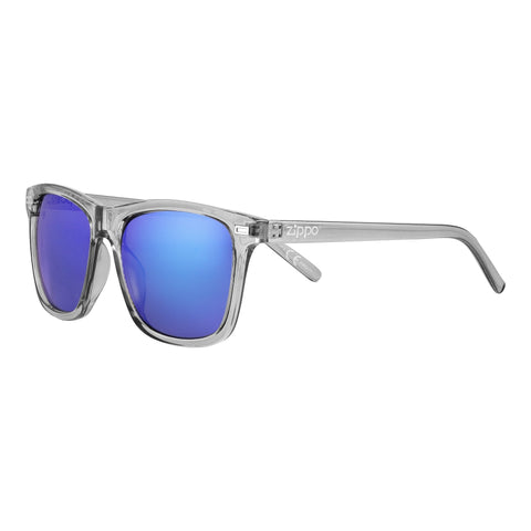 Vista frontal 3/4 Zippo gafas de sol rectangulares transparentes, lentes azules