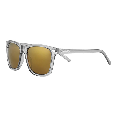 Vista frontal 3/4 Zippo gafas de sol rectangulares transparentes, lentes marrones