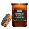 Bougie Zippo Dark Bourbon and Spice marron avec couvercle en liège, ouvert avec flamme