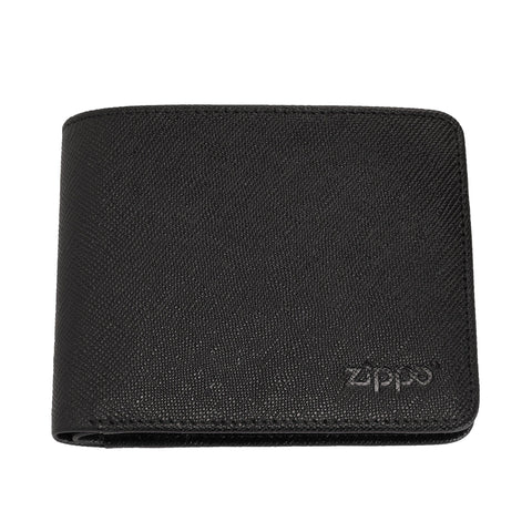 Portefeuille Zippo en cuir de vachette Saffiano, vue de face avec logo Zippo