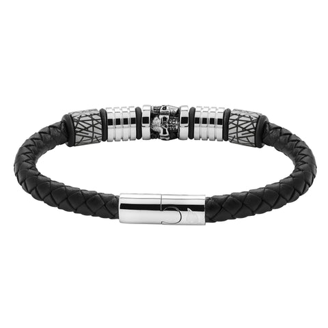 Five Charms Stainless Steel Leather Bracelet
