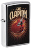 Encendedor Zippo vista frontal ¾ de ángulo cromado con imagen coloreada de una guitarra roja de Eric Clapton