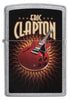 Encendedor Zippo vista frontal cromada con imagen coloreada de una guitarra roja de Eric Clapton