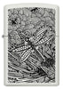 Encendedor Zippo Vista Frontal Blanco Mate con Ilustración de Libélula en Estilo de Arte Aborigen