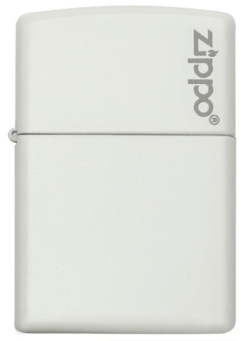 Vue de face briquet Zippo blanc mat modèle de base avec logo Zippo