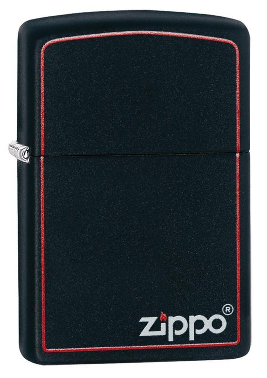 Vista de tres cuartos del mechero a prueba de viento Zippo Classic Black and Red Zippo