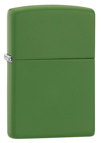Vue de face 3/4 briquet Zippo modèle de base Moss Green Matte