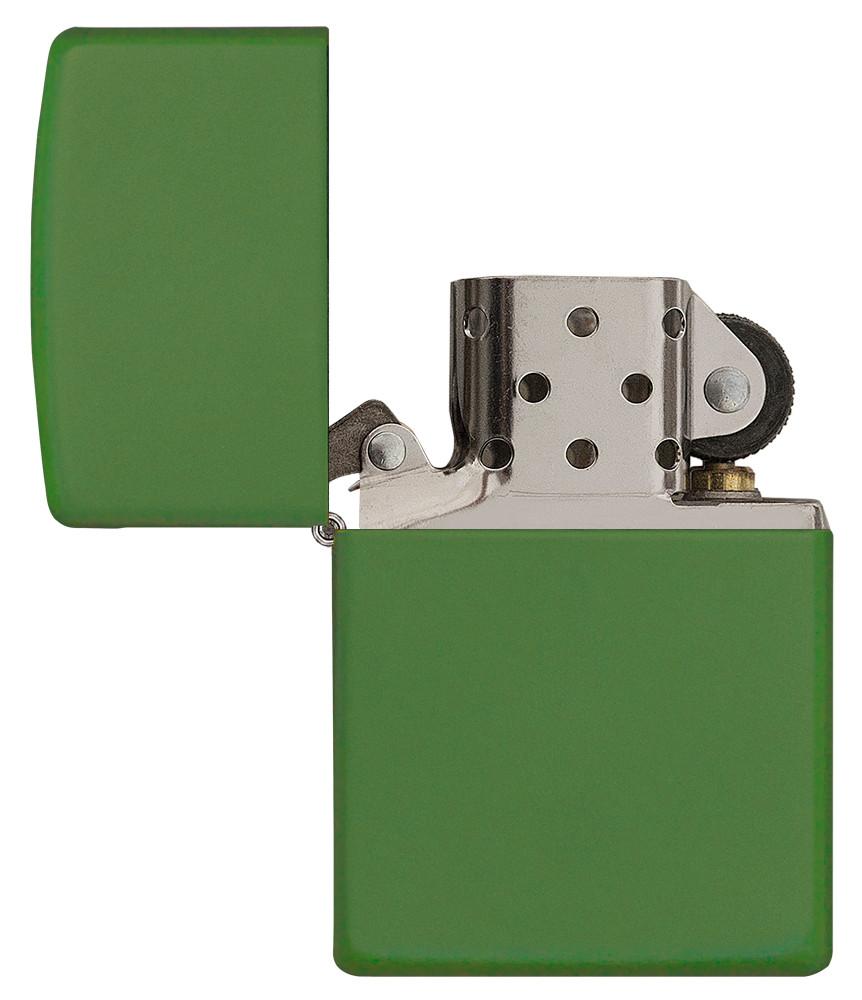 Briquet Zippo modèle de base Moss Green Matte, ouvert 
