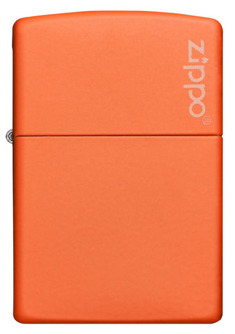 Vue de face briquet Zippo Orange Matte modèle de base avec logo Zippo