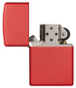 Vue de face briquet Zippo Red Matte modèle de base, ouvert