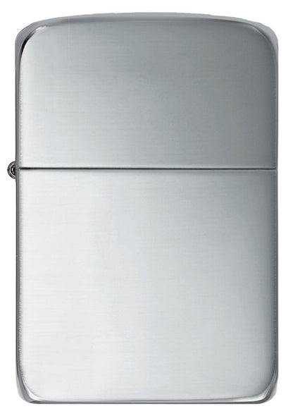 Réplica de encendedor Zippo 1941 en plata de ley vista frontal en óptica de plata pulida