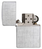 Briquet Zippo chrome brossé Linen Weave modèle de base, ouvert