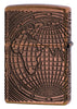 Vue de dos briquet Zippo Armor Antique Copper Multi Cut avec gravure carte du monde