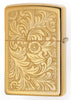 Vue de dos briquet Zippo High Polish Brass avec motif vénitien et plaque à graver