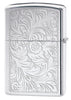 Vue de dos briquet Zippo High Polish Chrome avec motif vénitien