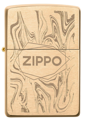 Encendedor Zippo Vista Frontal de Latón Cepillado en Aspecto de Mármol con Logotipo