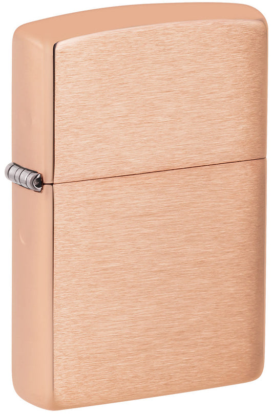 Vista frontal del encendedor Zippo ¾ Modelo básico en cobre sólido cepillado