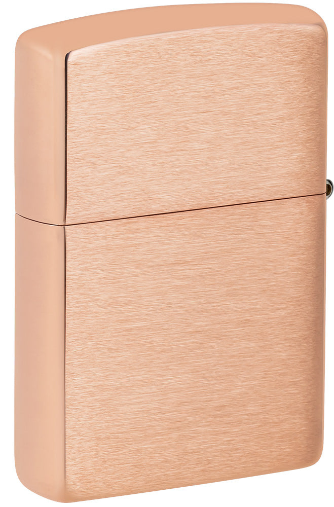 Encendedor Zippo Vista Trasera ¾ Ángulo Modelo Básico Cobre Sólido Cepillado