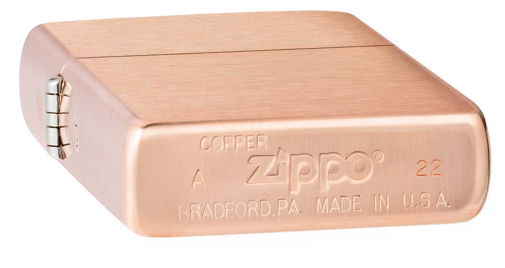 Encendedor Zippo Modelo Básico de Sello Inferior en Cobre Sólido Cepillado e Inserto Negro