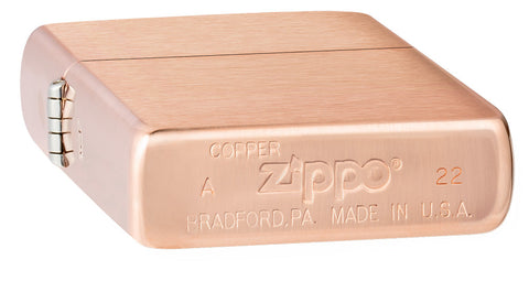 Encendedor Zippo Modelo Básico de Sello Inferior en Cobre Sólido Cepillado e Inserto Negro