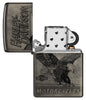 Zippo Feuerzeug Hochglanz Schwarz Harley Davidson Fotodruck mit Adler und Logo im Vintagestil geöffnet ohne Flamme