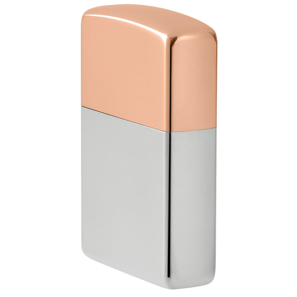 ¾ vista del encendedor Zippo Bimetal Case Silver storm