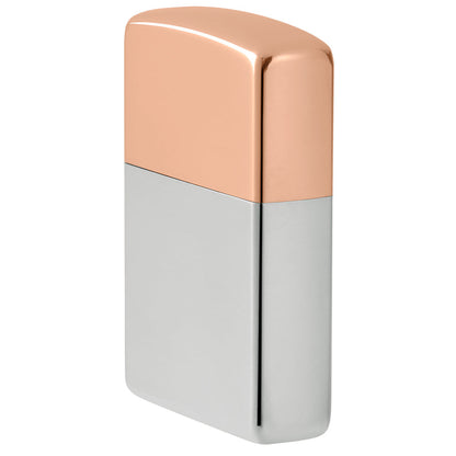 ¾ vista del encendedor Zippo Bimetal Case Silver storm