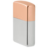 ¾ vista del encendedor Zippo Bimetal Case Silver storm