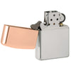 Vista 3/4 del encendedor Zippo Bimetal Case Silver storm sin encender, sin llama