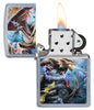 Briquet Zippo attaque de dragons colorés, ouvert avec flamme