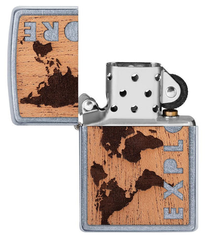 Briquet Zippo chromé Woodchuck Landscape, ouvert