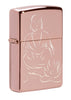 Frontansicht 3/4 Winkel Zippo Feuerzeug meditierender Buddha Rose Gold Online Only