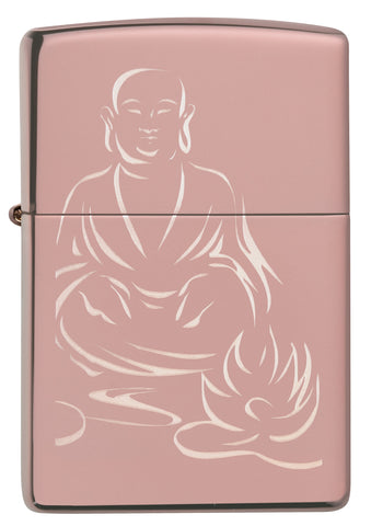 Frontansicht Zippo Feuerzeug meditierender Buddha Rose Gold Online Only