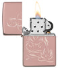 Zippo Feuerzeug meditierender Buddha Rose Gold Online Only geöffnet mit Flamme