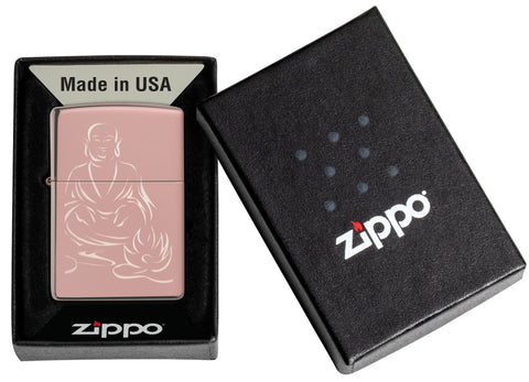 Zippo Feuerzeug meditierender Buddha Rose Gold Online Only in offener Dose