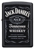 Vue de face briquet Zippo noir mat avec logo Jack Daniel's 