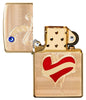 Briquet Zippo Armor en laiton cœur rouge avec poignard et pierre Swarovski, ouvert