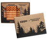 Briquet Zippo chromé Woodchuck drapeau USA 360°, dans une boîte cadeau ouverte