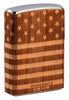 Vue de dos 3/4 briquet Zippo chromé Woodchuck drapeau USA 360°