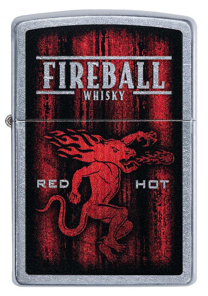 Vue de face briquet Zippo chromé whisky Fireball