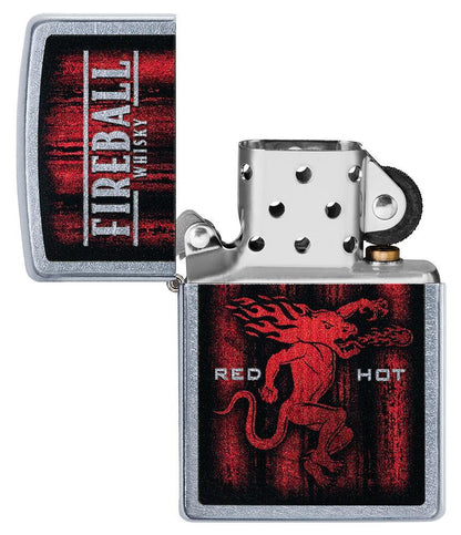  Briquet Zippo chromé whisky Fireball, ouvert