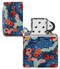 Vista frontal del mechero a prueba de viento Kimono Design lighter abierto, que representa el traje tradicional japonés
