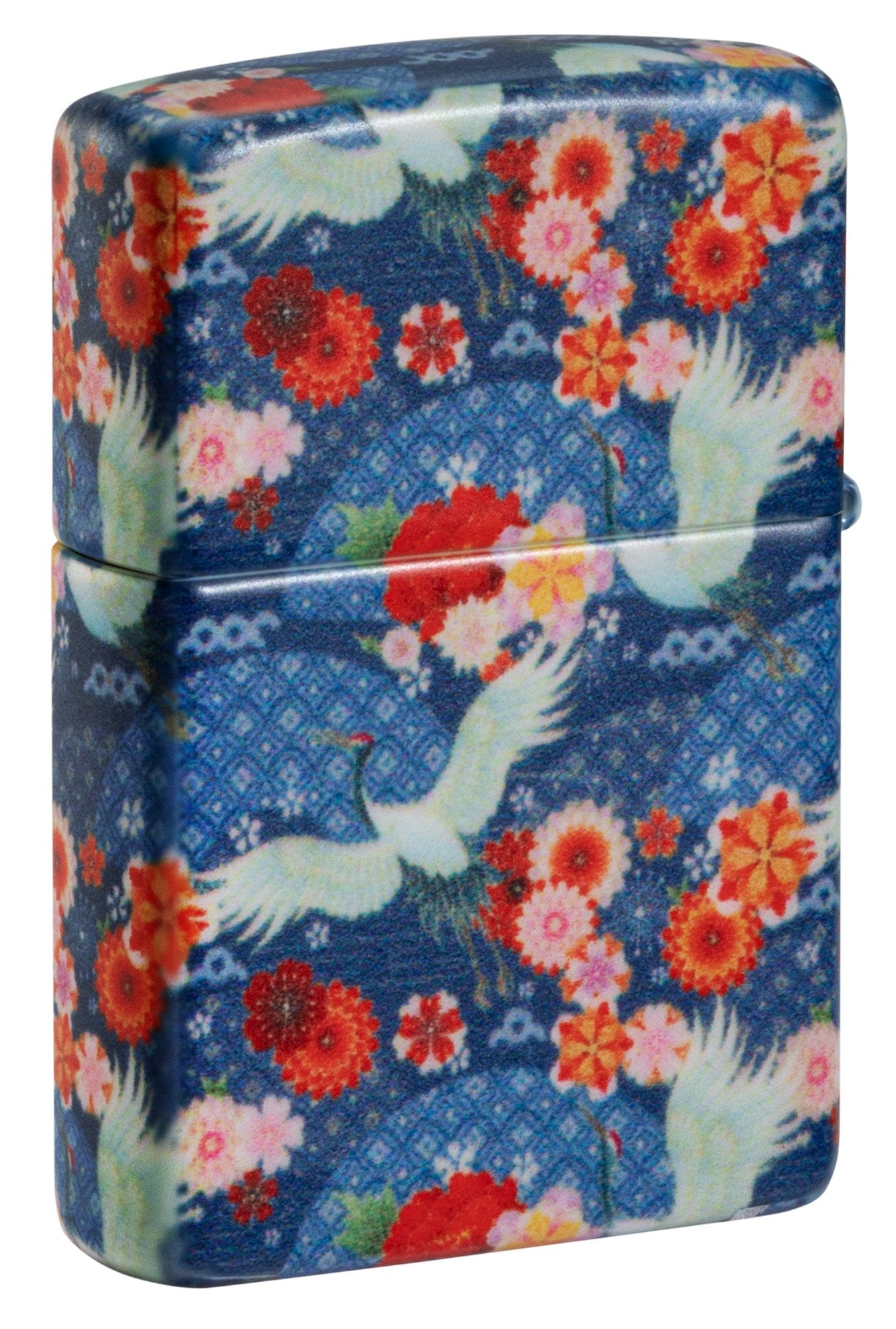 Vista de 3/4 de la parte trasera del mechero a prueba de viento Kimono Design que muestra la ropa tradicional japonesa