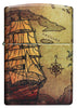 Vue de face briquet Zippo blanc mat 540° Color Image avec navire pirate et carte au trésor