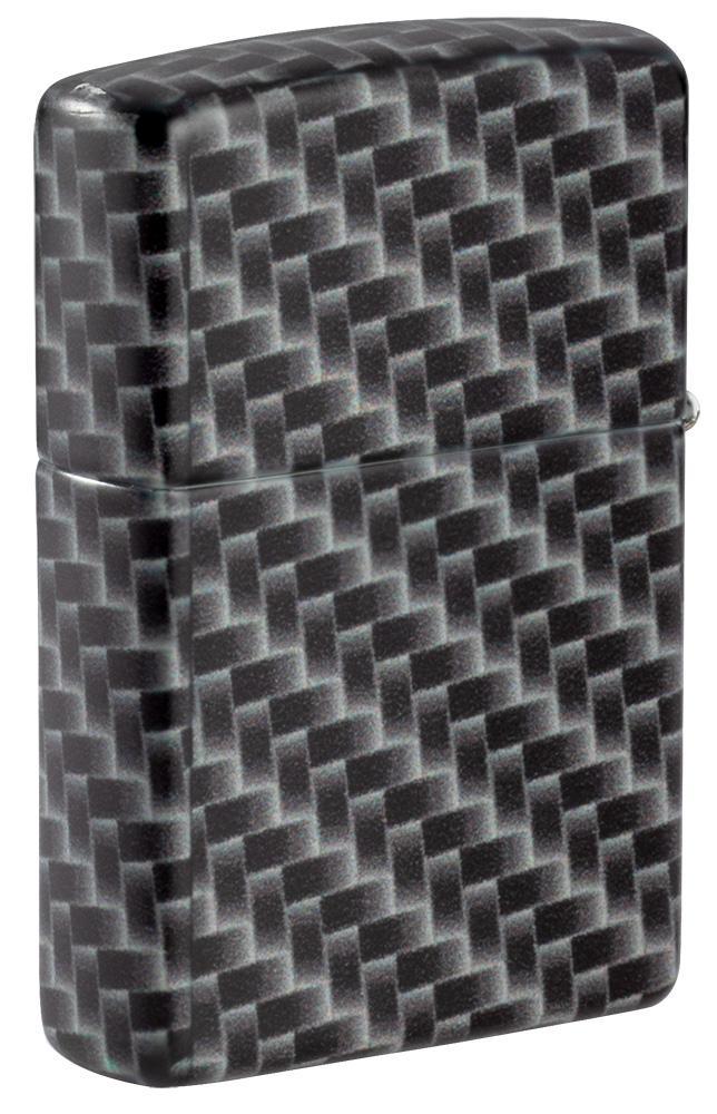 Vue de côté briquet Zippo blanc mat avec 540° Color Image et motif à carreaux rectangulaires