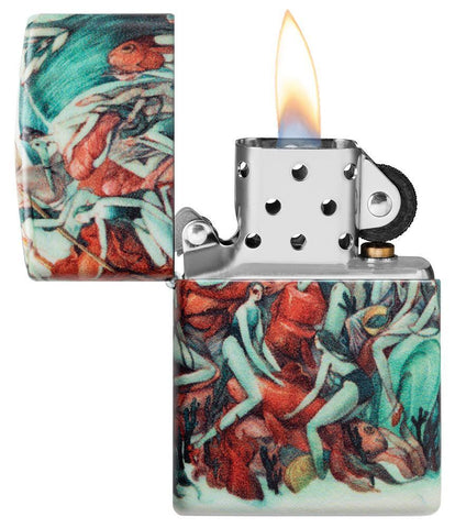Briquet Zippo Marija Tiurina ouvert avec flamme