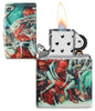 Briquet Zippo Marija Tiurina ouvert avec flamme