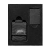 Vue de face du coffret cadeau briquet Zippo Black Crackle avec étui pour briquet noir